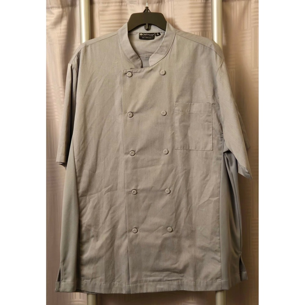 Chef Works Gray Short Sleeve Double Breasted Chef Coat Mesh Panels Large SS